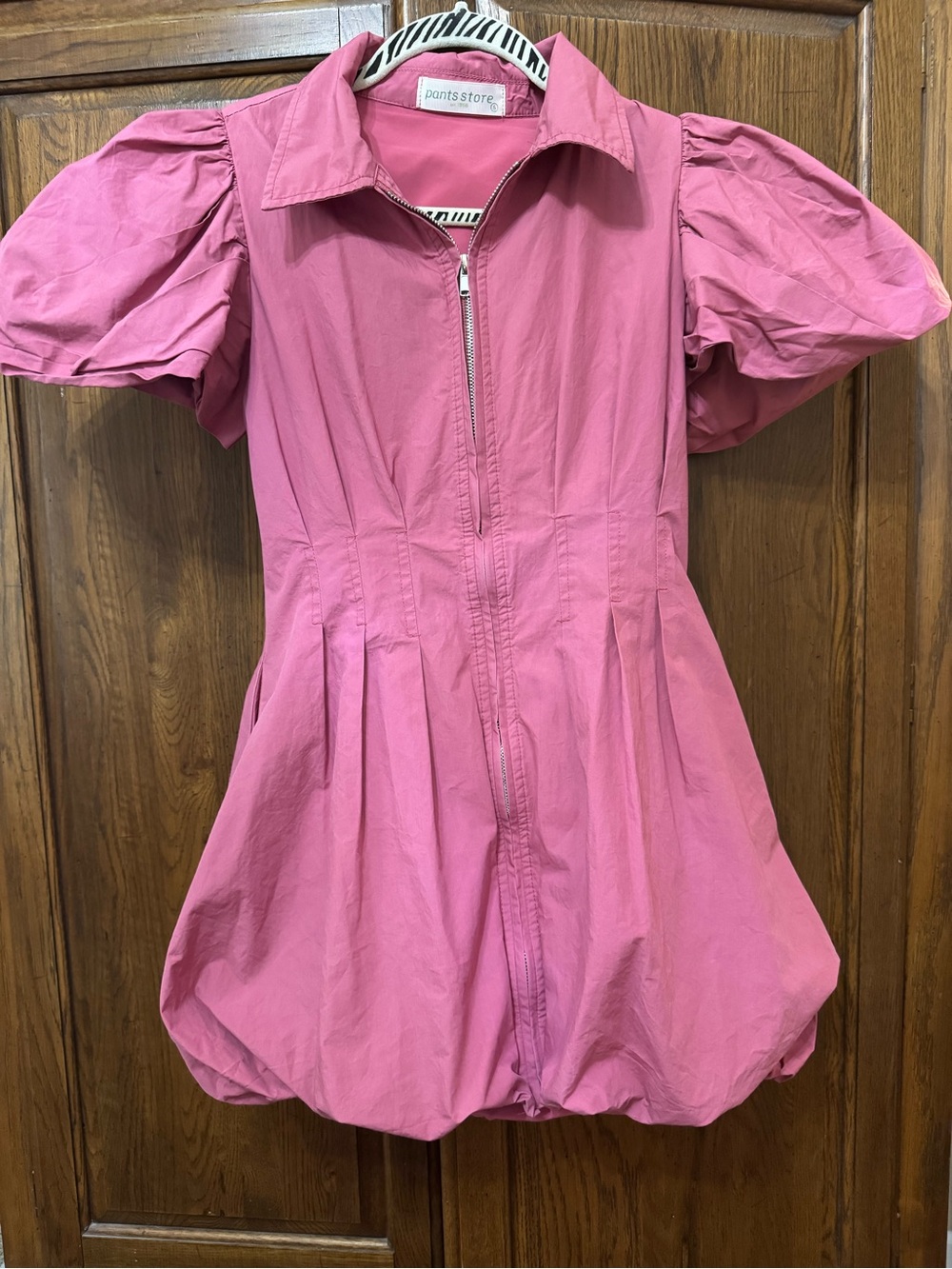 pants store Pink Puff Sleeve Zip Front bubble dress size S
